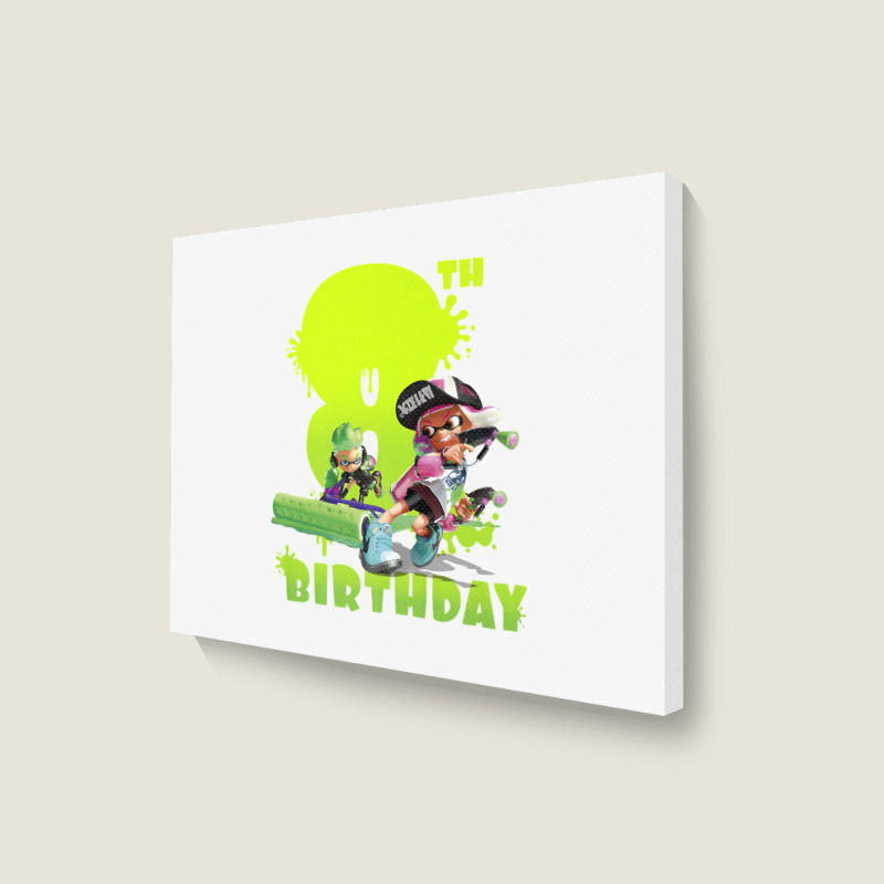 Splatoon Inkling 8th Birthday Green Splatter Portrait Premium T Shirt Landscape Canvas Print | Artistshot