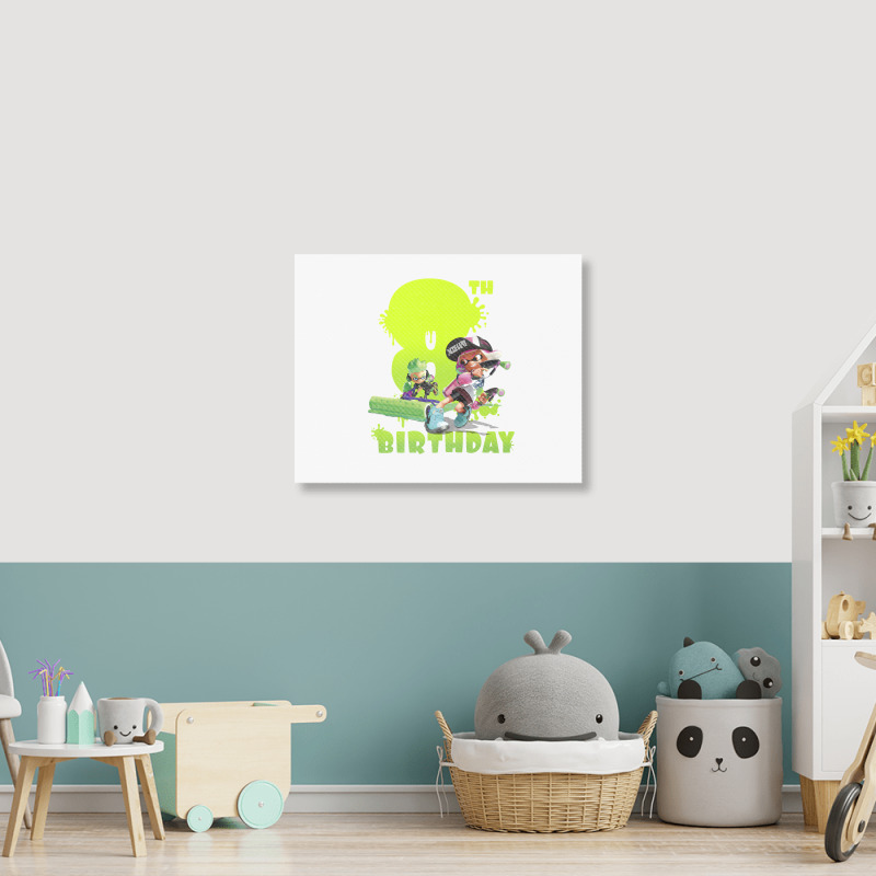 Splatoon Inkling 8th Birthday Green Splatter Portrait Premium T Shirt Landscape Canvas Print | Artistshot