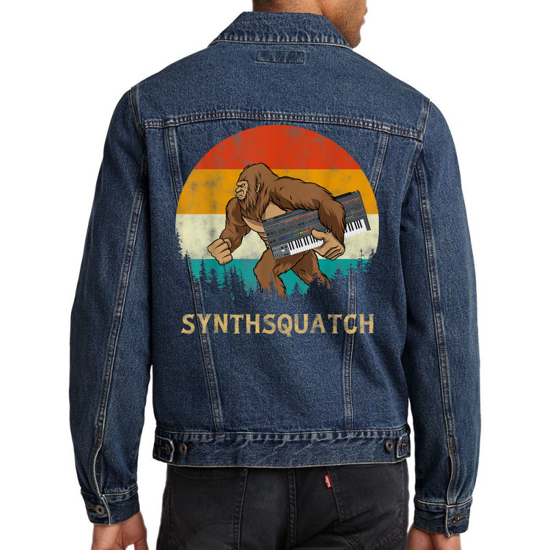 Synthsquatch Bigfoot Holding Synthesizer Synthesiser Design T Shirt Men Denim Jacket | Artistshot