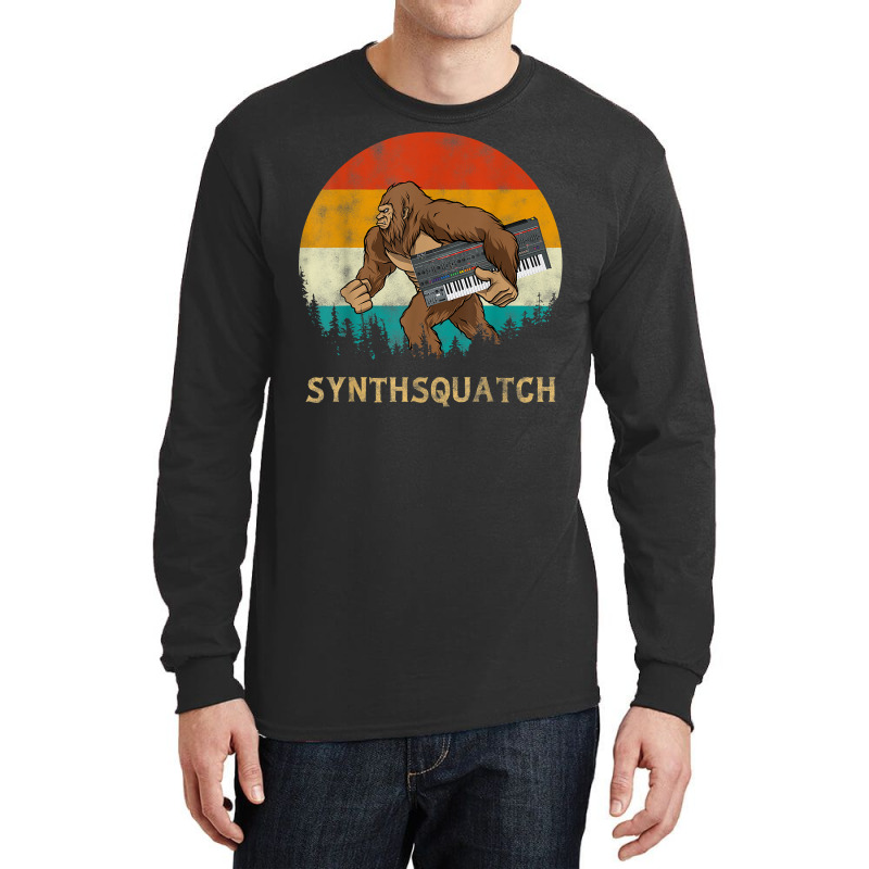 Synthsquatch Bigfoot Holding Synthesizer Synthesiser Design T Shirt Long Sleeve Shirts | Artistshot