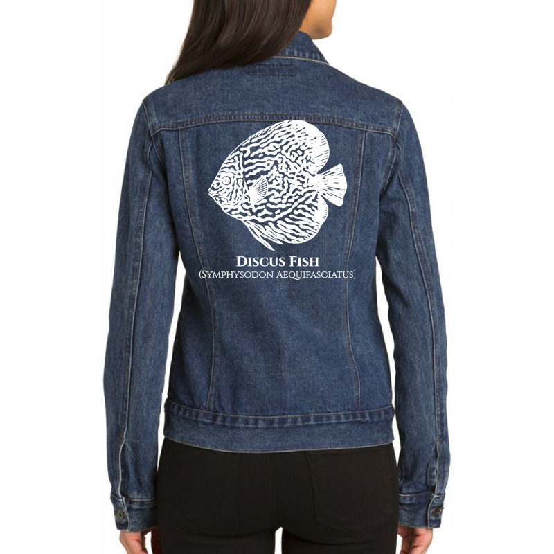 Discus Fish T  Shirt Discus Fish With Common And Latin Name   Aquarist Ladies Denim Jacket by orlopwistful | Artistshot