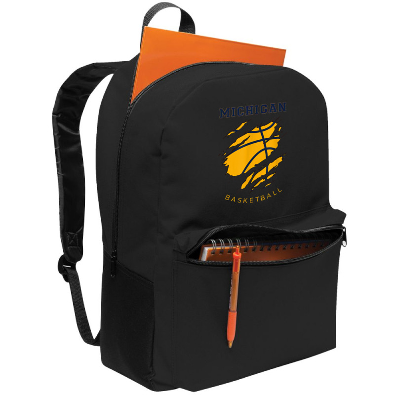 Mi The Wolverine State Distressed Michigan Basketball Hoops T Shirt Backpack | Artistshot