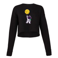 Cute Astronaut Floating With Moon Balloon Cropped Sweater | Artistshot