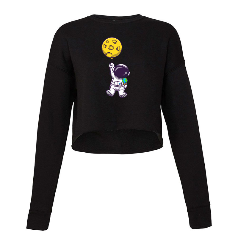 Cute Astronaut Floating With Moon Balloon Cropped Sweater | Artistshot