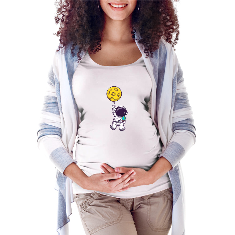 Cute Astronaut Floating With Moon Balloon Maternity Scoop Neck T-shirt | Artistshot