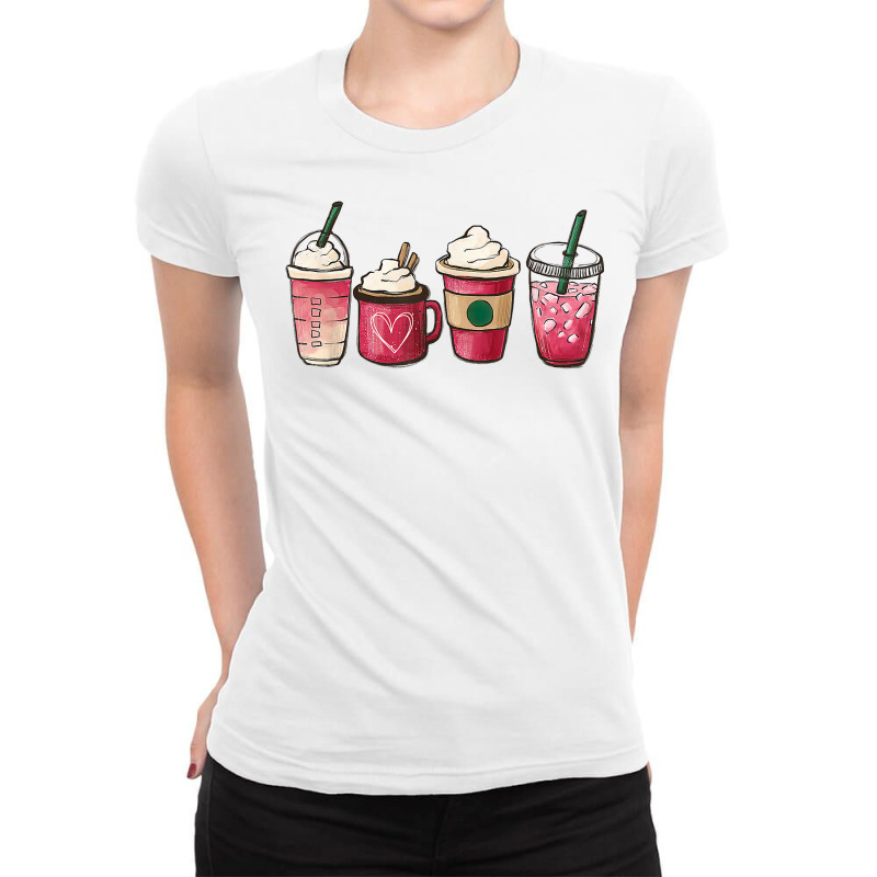 Valentine Coffee Heart Iced Coffee Lover Valentine Day Women T Shirt Ladies Fitted T-Shirt by alayziahollars | Artistshot