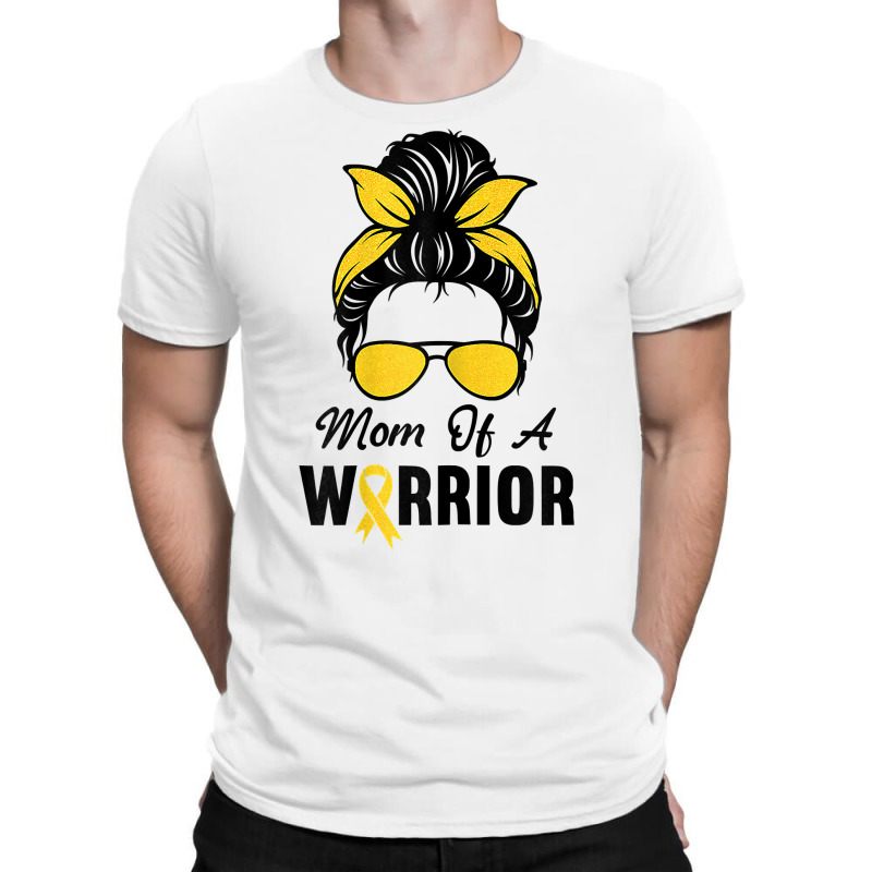 Womens Childhood Cancer Shirt Awareness Mom Of A Warrior Messy Bun T S T-shirt | Artistshot