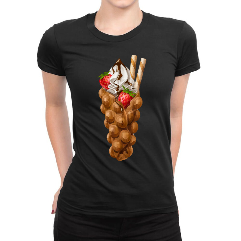 Bubble Waffle Ice Cream T  Shirt Egg Bubble Waffle Vanilla Ice Cream W Ladies Fitted T-Shirt by salesmanhuh | Artistshot