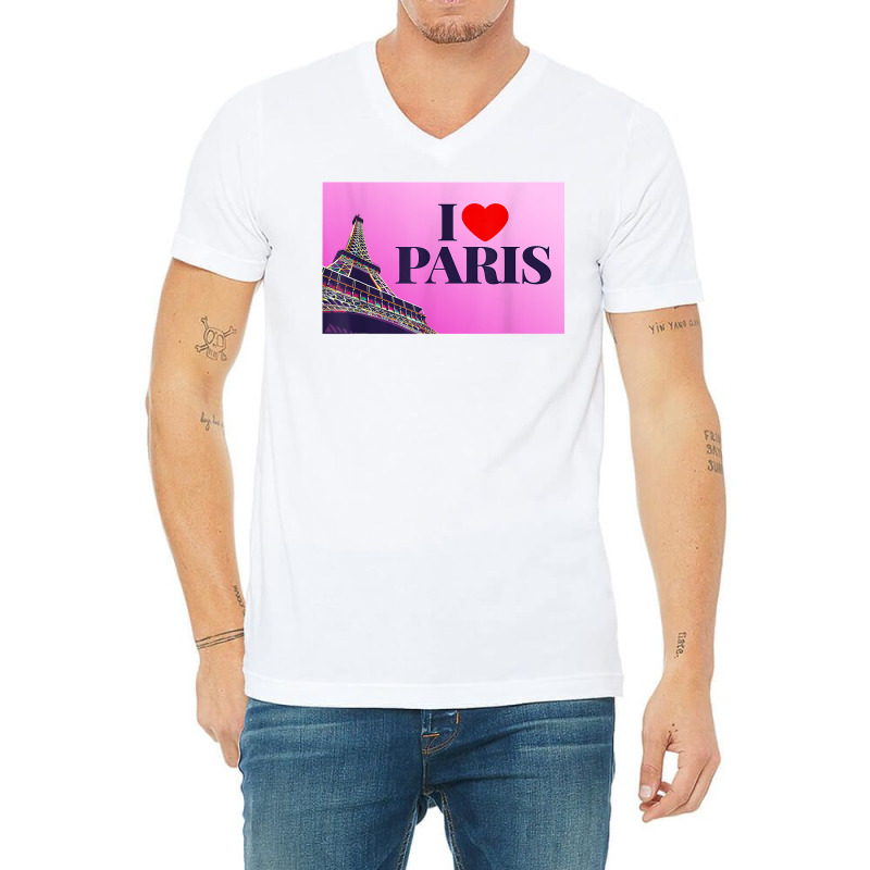 I Love Paris, Lovely Paris France Eiffel Tower Illustration T Shirt V-Neck Tee by belewomritans | Artistshot