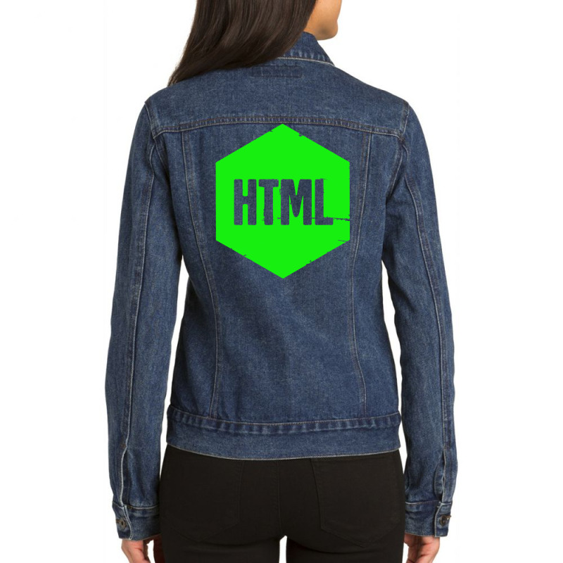 Retro Html Programming Language Icon1 01 Ladies Denim Jacket by yoyoh | Artistshot