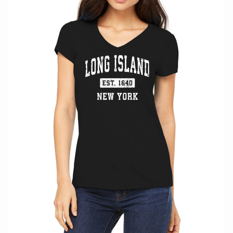 Long Island New York Ny Vintage Established Sports Design Pullover Hoo Women's V-Neck T-Shirt by copedoire | Artistshot