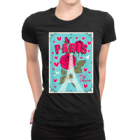 Lovely Paris France Eiffel Tower With Roses Illustration T Shirt Ladies Fitted T-shirt | Artistshot