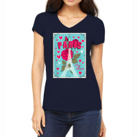 Lovely Paris France Eiffel Tower With Roses Illustration T Shirt Women's V-neck T-shirt | Artistshot