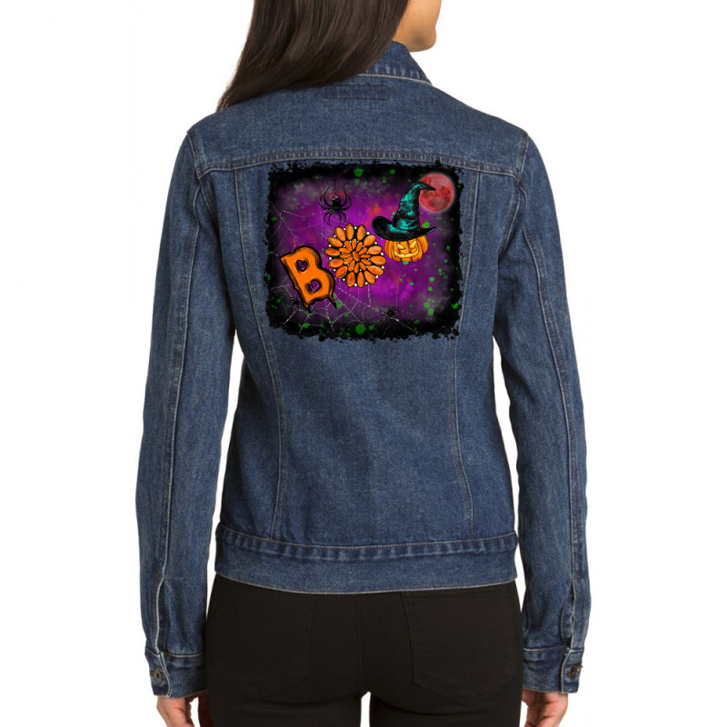 Boo Gemstone Halloween Pumpkin Ladies Denim Jacket by RanaPortraitStore | Artistshot