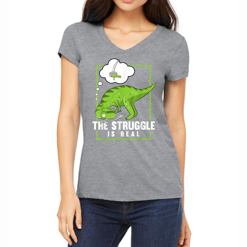 The Struggle Is Real Sword Fighting Dinosaur Fencer Fencing T Shirt Women's V-Neck T-Shirt by copedoire | Artistshot