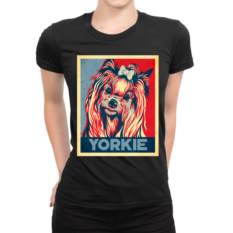 Dog Funny Yorkshire Terrier Lover Propaganda Poster Style Dog Paw Paw Ladies Fitted T-Shirt by pester | Artistshot