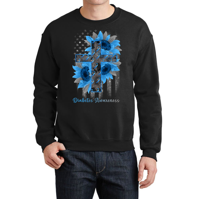 Diabetes Diabetic Blue Ribbon Sunflower Christian Cross 61 Diabetes Aw Crewneck Sweatshirt by pester | Artistshot