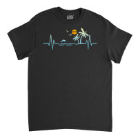 Womens Heartbeat With Tropical Palm Trees Beach Island Sunset V Neck T Classic T-shirt | Artistshot