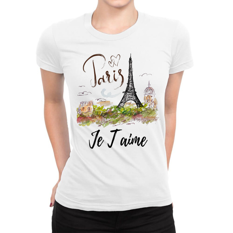 Womens Eiffel Tower Paris Shirt Vintage I Love Paris France City V Nec Ladies Fitted T-Shirt by johnjosephmenk | Artistshot