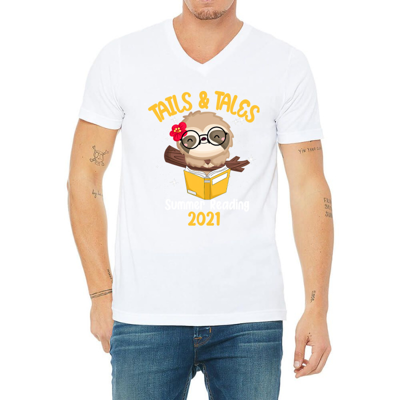 Tails And Tales Summer Reading 2021 Sloth Book Lovers T Shirt V-neck Tee | Artistshot