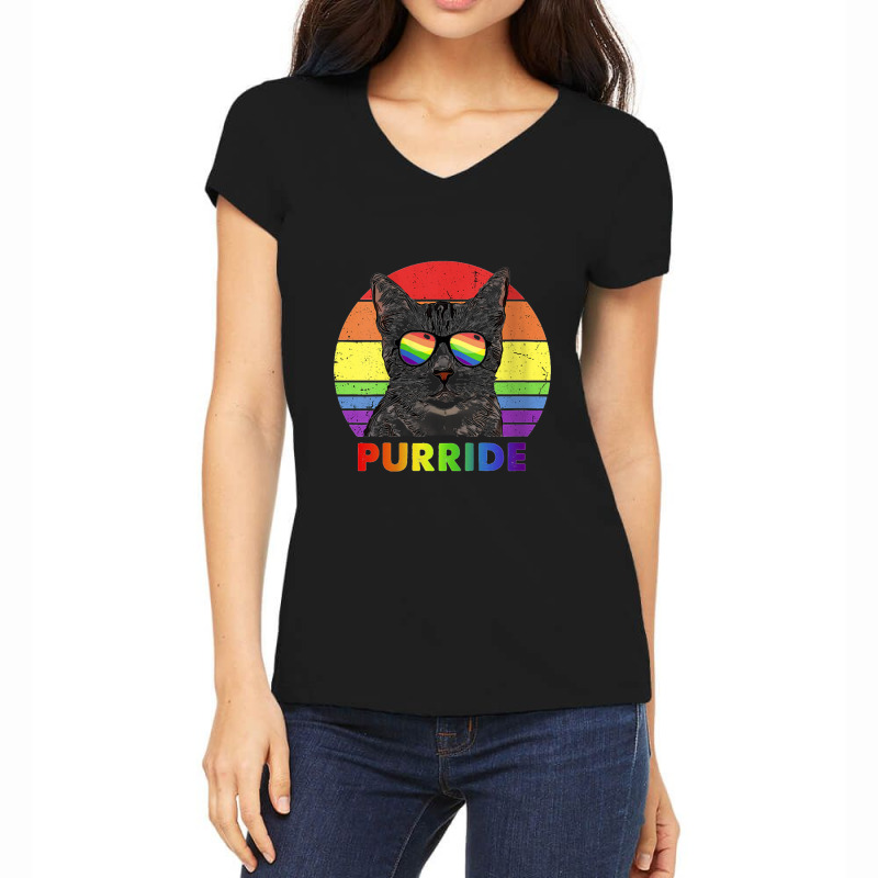 Womens Funny American Shorthair Cat Rainbow Gay Pride Lgbtq Women's V-Neck T-Shirt by BealArt | Artistshot