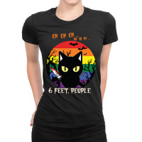 Black Cat 6 Feet People In Halloween 232 Cat Lover Ladies Fitted T-shirt | Artistshot