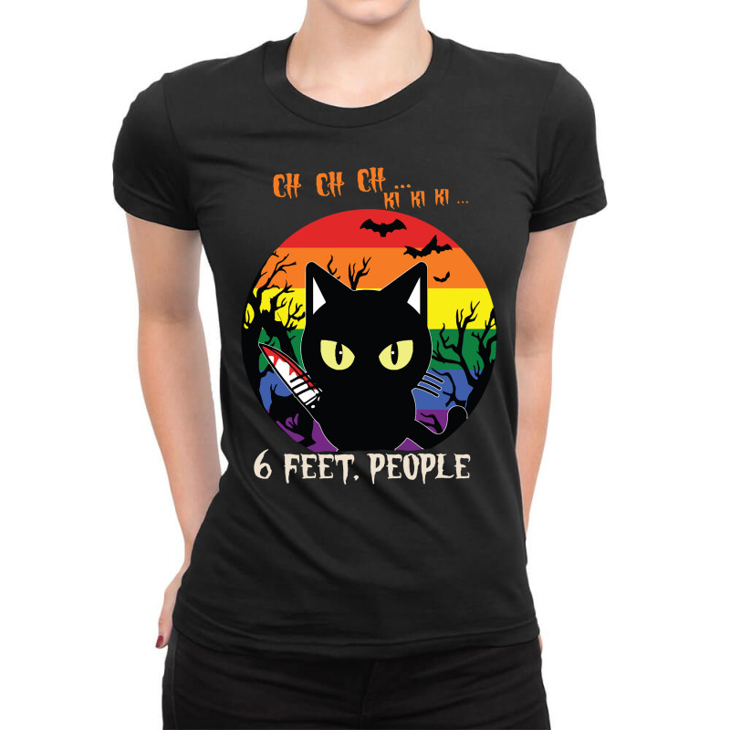 Black Cat 6 Feet People In Halloween 232 Cat Lover Ladies Fitted T-Shirt by coolquirrell | Artistshot