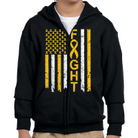 Distressed Fight Childhood Cancer Awareness American Flag T Shirt Youth Zipper Hoodie | Artistshot