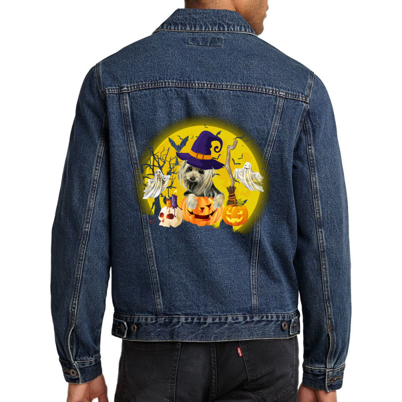 Yorkshire Dog Moon Pumpkin Halloween Costume Gift Men Denim Jacket by MichaelAlavarado | Artistshot