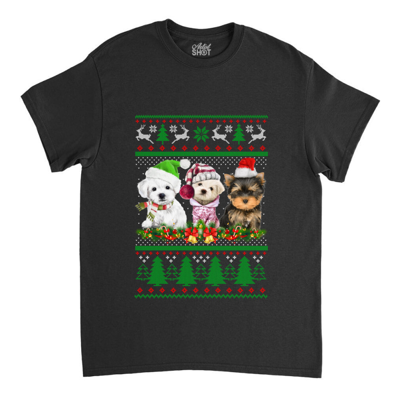 Three Yorkshire Terrier Christmas Cute Gift Classic T-shirt by KwadjelynSims | Artistshot