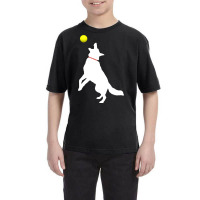 White German Shepherd Dog Gsd Catching Yellow Tennis Ball T Shirt Youth Tee | Artistshot