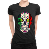 Skull Cinco De Mayo Sugar Skull Mexican Flag Stripes Calavera Ladies Fitted T-shirt | Artistshot