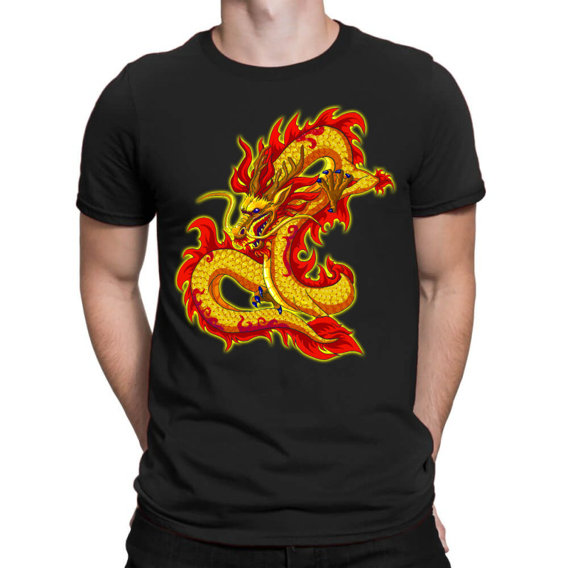 Asian Dragon And Sun, Oriental Chinese Art, Orange Design T-shirt | Artistshot