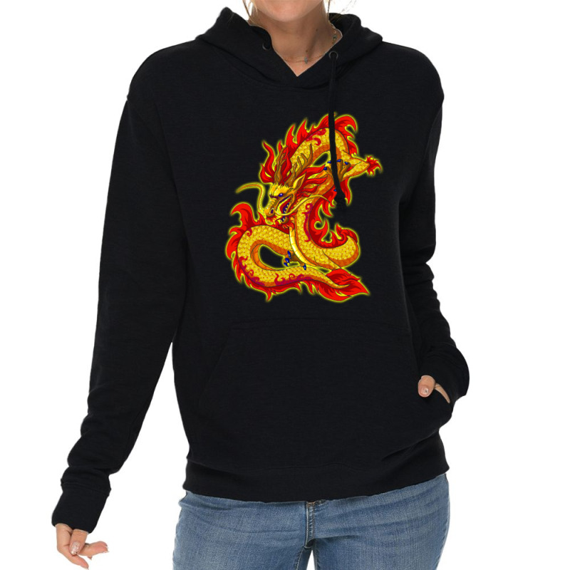 Asian Dragon And Sun, Oriental Chinese Art, Orange Design Lightweight Hoodie | Artistshot