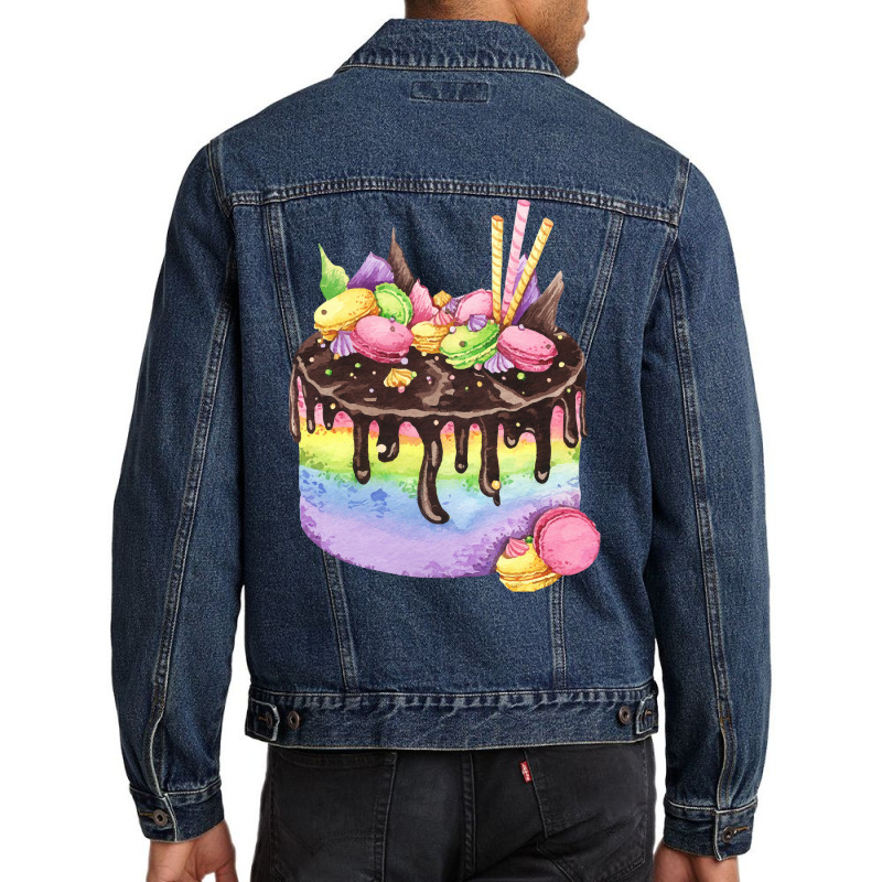 Whimsical Rainbow Birthday Cake T  Shirt Rainbow Chocolate Cake With M Men Denim Jacket | Artistshot