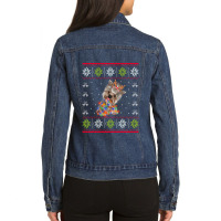 Christmas Lights Yorkshire Terrier Dog Santa Tree Xmas Gift Ladies Denim Jacket | Artistshot