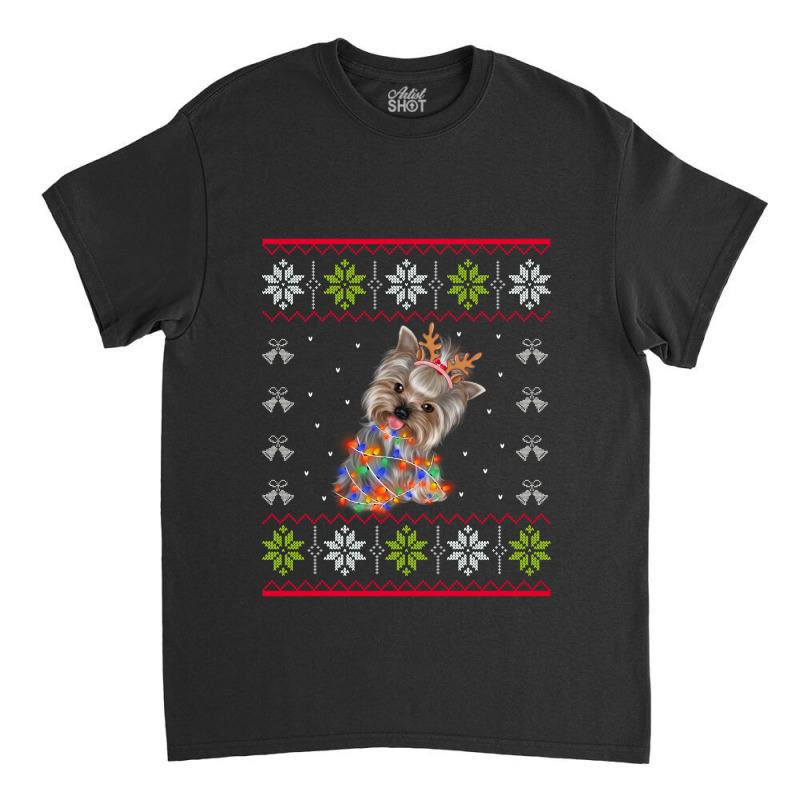 Christmas Lights Yorkshire Terrier Dog Santa Tree Xmas Gift Classic T-shirt by KwadjelynSims | Artistshot