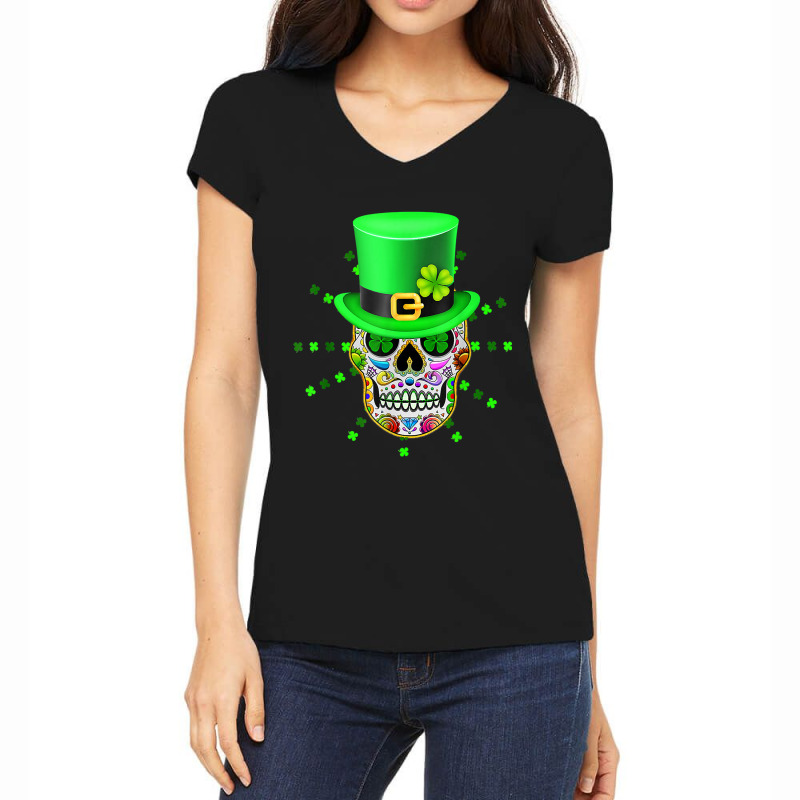 Skull Irish Sugar Skulls Paddys St Patricks Day Calavera Mexican 708 Women's V-Neck T-Shirt by criticizematter | Artistshot