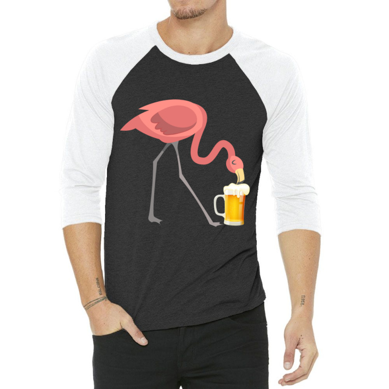 Flamingo Drinking Beer T-shirt Bird Lover Alcohol Party Tee 3/4 Sleeve Shirt by LisaSnyder | Artistshot