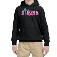 Strong With Cross Ribbon Youth Hoodie | Artistshot