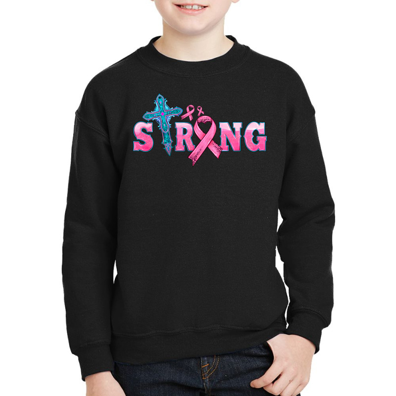 Strong With Cross Ribbon Youth Sweatshirt | Artistshot