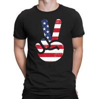 American Flag Peace Sign Hand T-shirt Fourth Of July Gift T-shirt | Artistshot