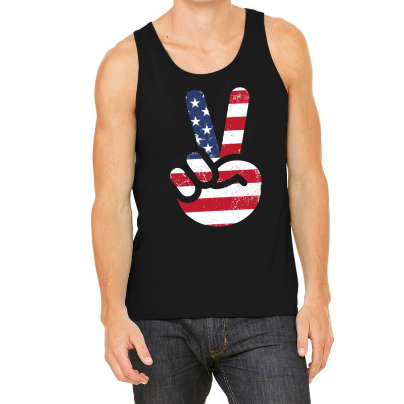 American Flag Peace Sign Hand T-shirt Fourth Of July Gift Tank Top | Artistshot