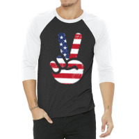 American Flag Peace Sign Hand T-shirt Fourth Of July Gift 3/4 Sleeve Shirt | Artistshot