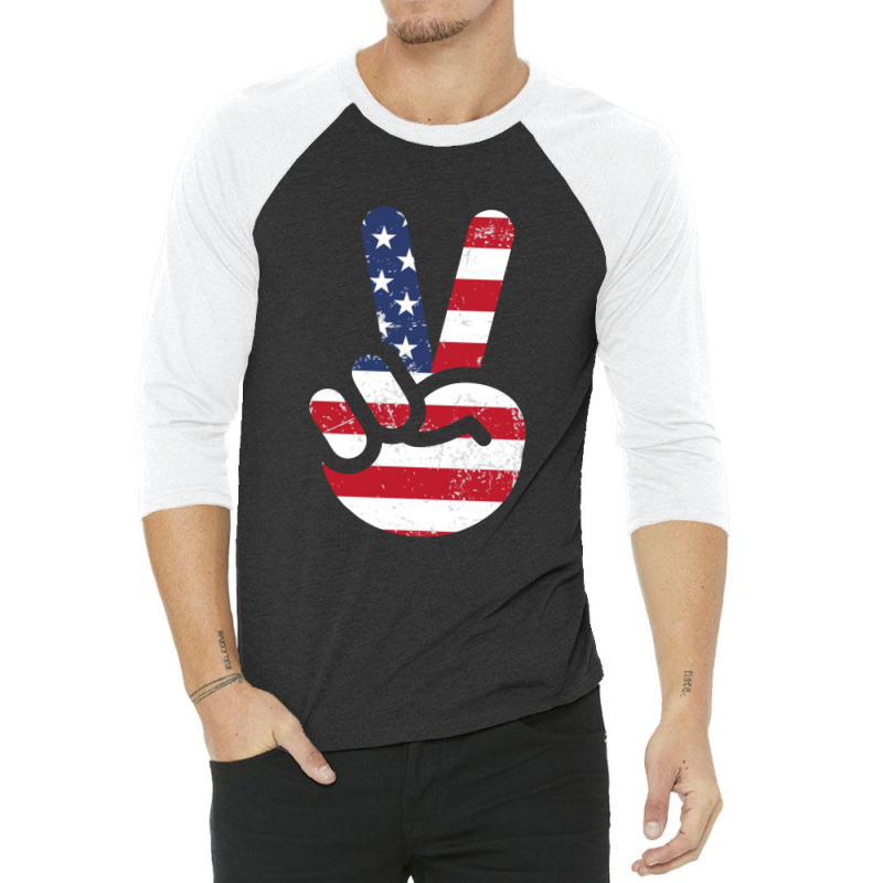 American Flag Peace Sign Hand T-shirt Fourth Of July Gift 3/4 Sleeve Shirt | Artistshot