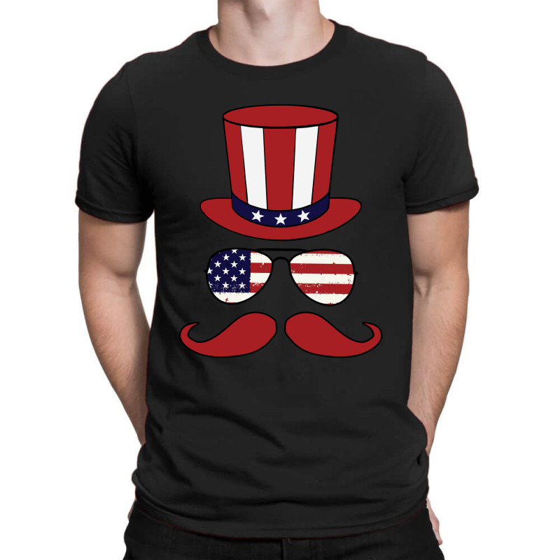 Top Hat - Sunglasses - Mustache - American Flag Patriotic T-shirt | Artistshot