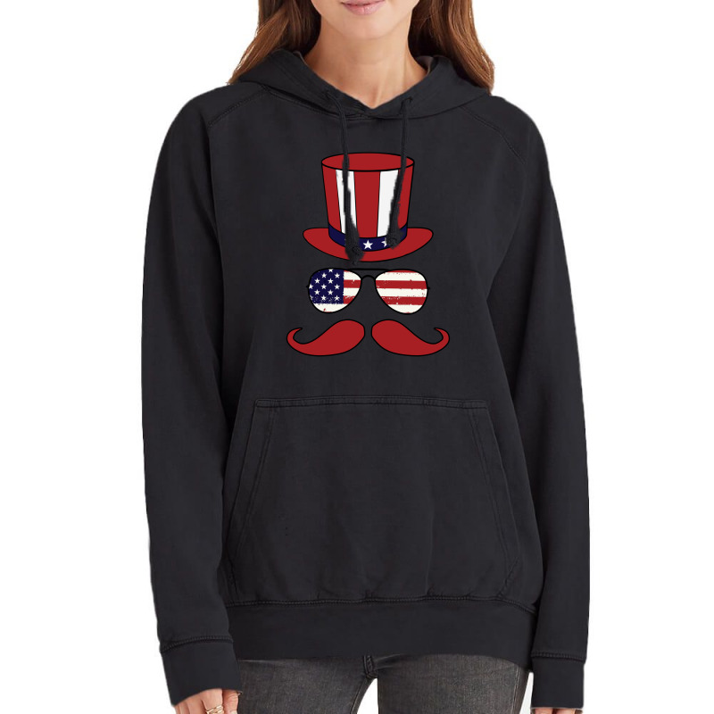 Top Hat - Sunglasses - Mustache - American Flag Patriotic Vintage Hoodie | Artistshot