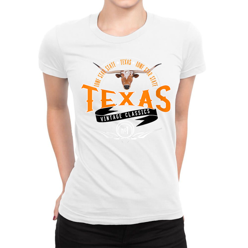 Womens Vintage Classic Style Texas Lone Star Longhorn Design V Neck T Ladies Fitted T-Shirt by aryanahjerich | Artistshot