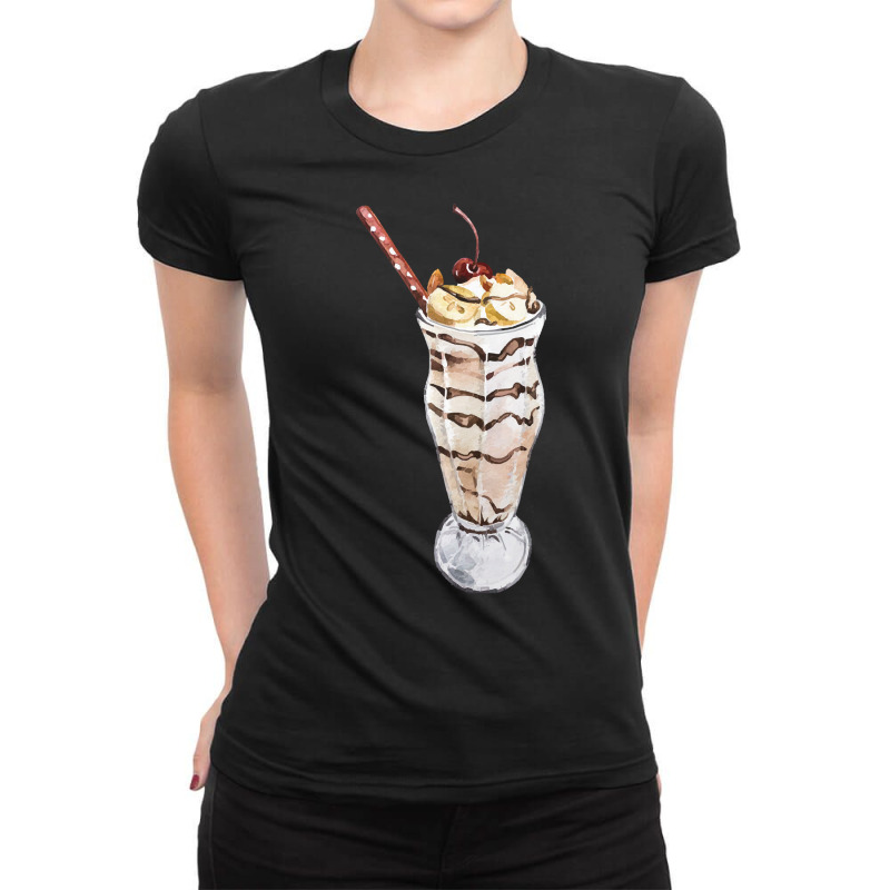 Chocolate Banana Vanilla Sundae T  Shirt Banana Chocolate Milkshake Wi Ladies Fitted T-Shirt by thymeartiste | Artistshot