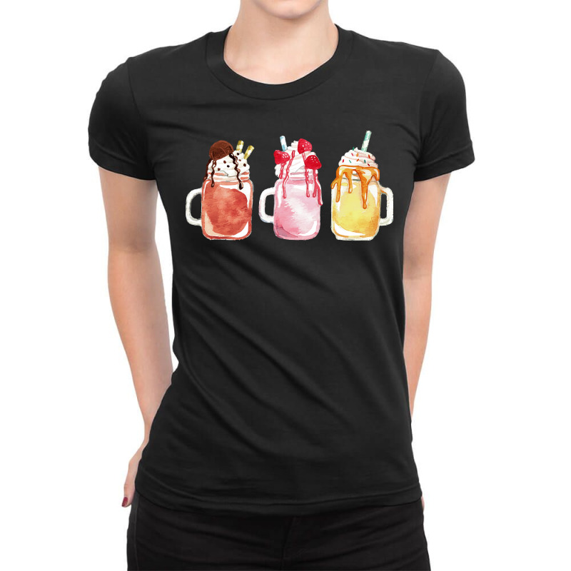 Chocolate Strawberry Vanilla Milkshake T  Shirt Triple Milkshake Set T Ladies Fitted T-Shirt by thymeartiste | Artistshot